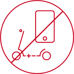Piktogramm mit einem E-Scooter und Handy. Beides ist durchgestrichen