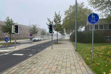 Bild 26: Radverkehrsführung im Übergang zum Bestand: aus Westen kommend zunächst gemeinsamer Geh- und Radweg