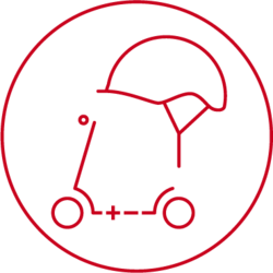 Piktogramm mit einem E-Scooter und Helm