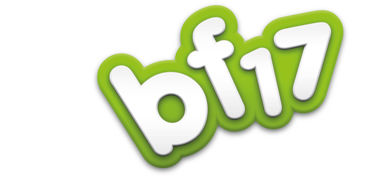 BF17-Header Logo der bf17-Kampagne: die Zeichen b f 1 7 grün umrandet auf weißem Hintergrund
