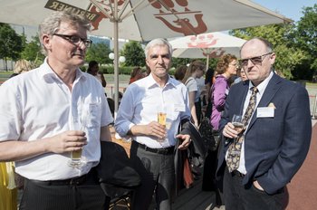 Dr. Ludger Michels, Geschäftsstelle der Nationalen Arbeitsschutzkonferenz, Klaus Ruff, BG Verkehr, Norbert Schneider, BG ETEM. Foto: Marco Urban 