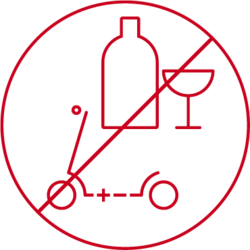 Ein E-Scooter ist als pinkes Piktogramm mit einer Alkoholflasche abgebildet. Beides ist durchgestrichen.