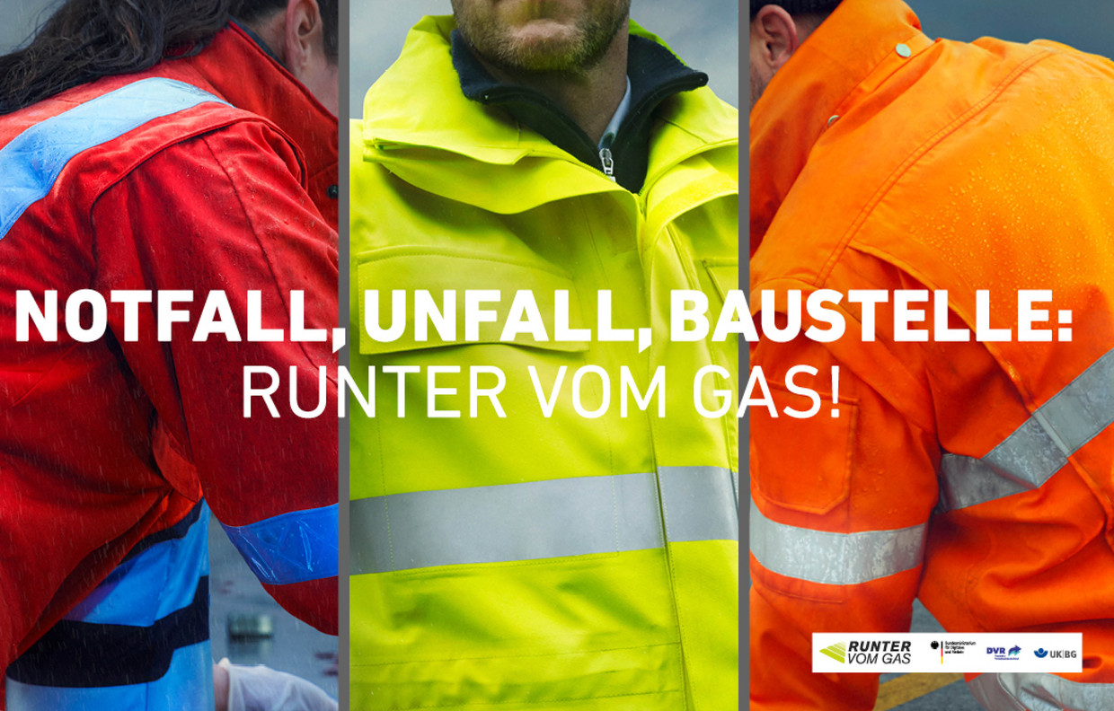 Die neue „Runter vom Gas“-Aktion: „Einsatzkräfte schützen“ Banner der neuen „Runter vom Gas“-Aktion