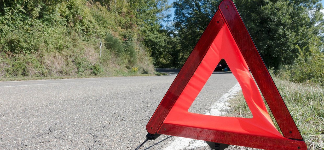 Ein Warndreick auf einer Landstraße