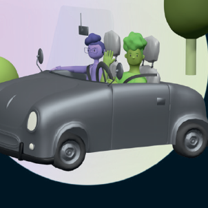 Ein animiertes Bild ist zu sehen, auf dem zwei Personen im Auto sitzen.