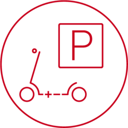 Piktogramm mit einem E-Scooter und einem P