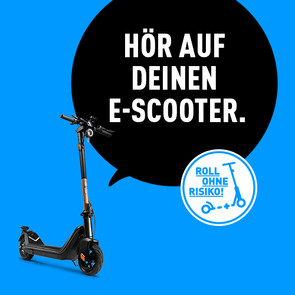 Logo: Hör auf deinen E-Scooter. Kampagne Roll ohne Risiko