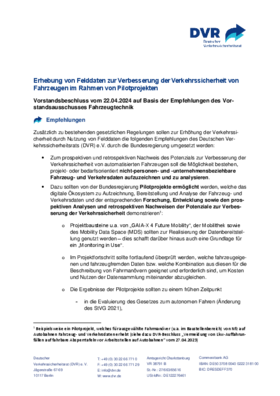 Vorschaubild der PDF-Datei Beschluss: Erhebung von Felddaten zur Verbesserung der Verkehrssicherheit von Fahrzeugen im Rahmen von Pilotprojekten
