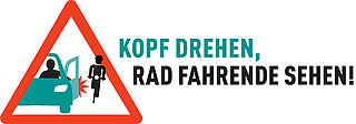 Logo der Kampagne „Kopf drehen, Rad Fahrende sehen!“