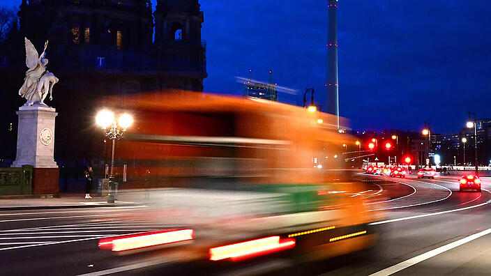 traffic at night in city of Berlin