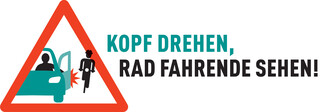 Logo der Kampagne „Kopf drehen, Rad Fahrende sehen!“