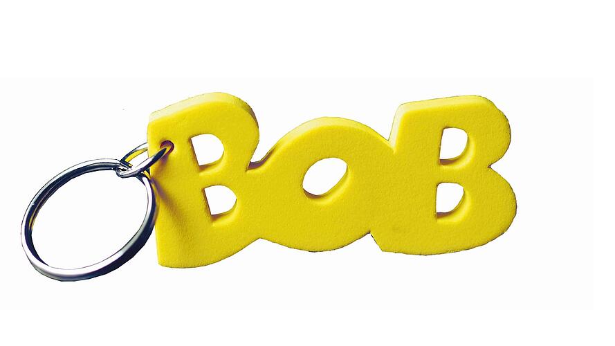Schlüsselanhänger mit gelbem BOB-Logo