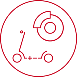Piktogramm eines E-Scooters und einer Bremsscheibe