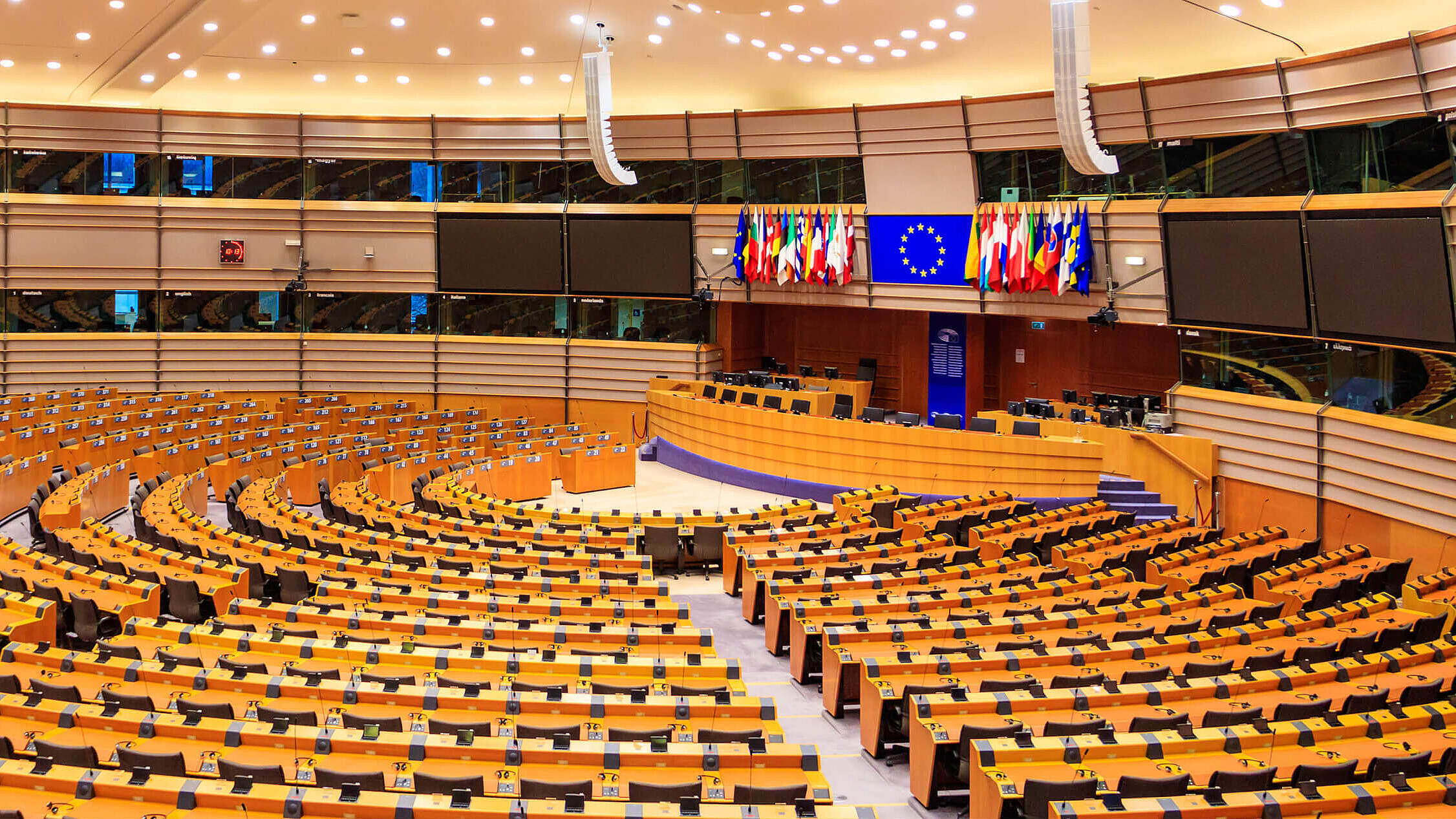 Interior of the plenary room of the European parliament in Brussels, Belgium