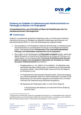 Vorschaubild der PDF-Datei Beschluss: Erhebung von Felddaten zur Verbesserung der Verkehrssicherheit von Fahrzeugen im Rahmen von Pilotprojekten