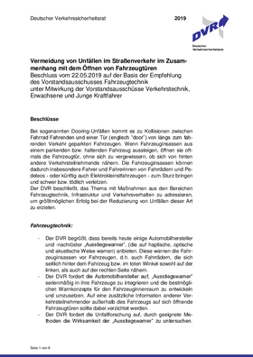Vorschaubild der PDF-Datei Vermeidung von Unfällen im Straßenverkehr im Zusammenhang mit dem Öffnen von Fahrzeugtüren