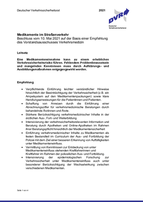 Vorschaubild der PDF-Datei Beschluss: Medikamente im Straßenverkehr (2021)