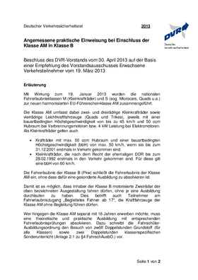 Vorschaubild der PDF-Datei Angemessene praktische Einweisung bei Einschluss der Klasse AM in Klasse B