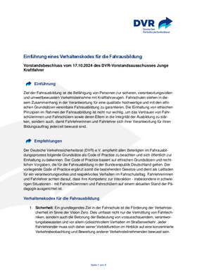 Vorschaubild der PDF-Datei Beschluss: Einführung eines Verhaltenskodex für die Fahrausbildung