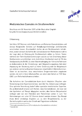 Vorschaubild der PDF-Datei Medizinisches Cannabis im Straßenverkehr