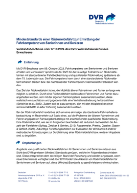Vorschaubild der PDF-Datei Beschluss: Mindeststandards einer Rückmeldefahrt zur Ermittlung der Fahrkompetenz von Seniorinnen und Senioren