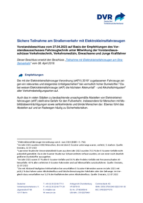 Vorschaubild der PDF-Datei Beschluss: Sichere Teilnahme am Straßenverkehr mit Elektrokleinstfahrzeugen