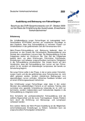 Vorschaubild der PDF-Datei Ausbildung und Betreuung von Fahranfängern