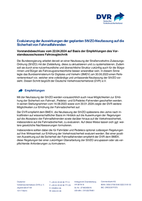 Vorschaubild der PDF-Datei Beschluss: Evaluierung der Auswirkungen der geplanten StVZO-Neufassung auf die Sicherheit von Fahrradfahrenden
